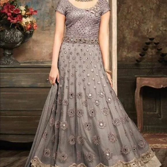 green emerald velvet dress Designer Gown Rayon Grey Embroidered Gown – Kajols